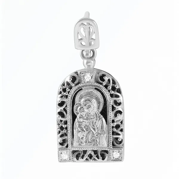 арт 3502156 подвеска икона "Божией Матери Феодоровская" серебро 925 пробы с фианитами родированная